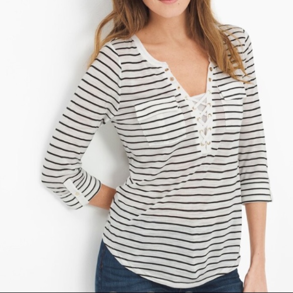 WHBM Striped Lace-Up Tee